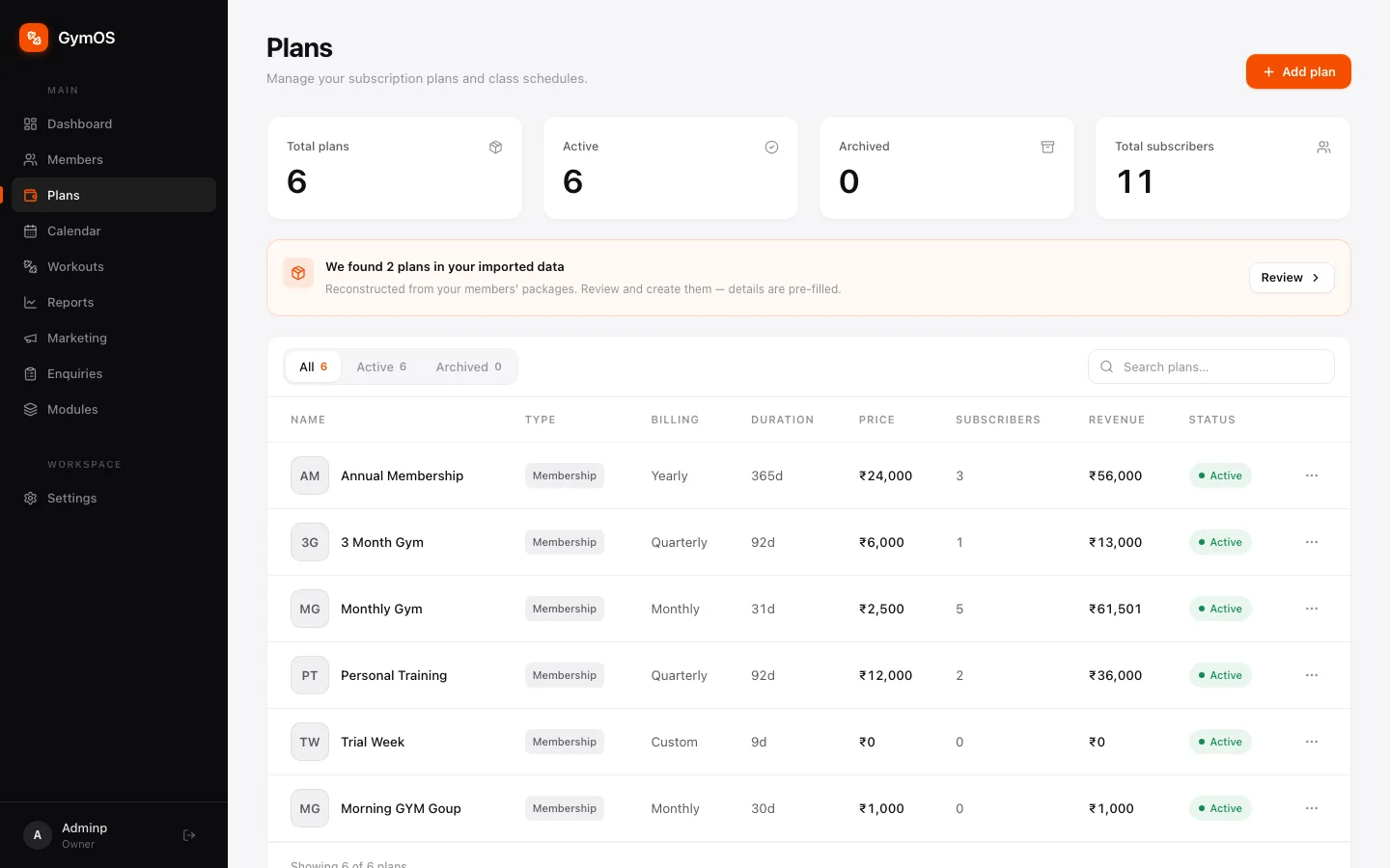 The Plans list