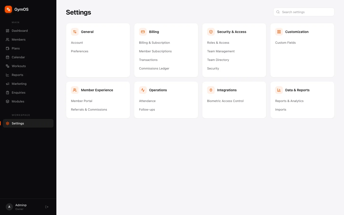The Settings hub