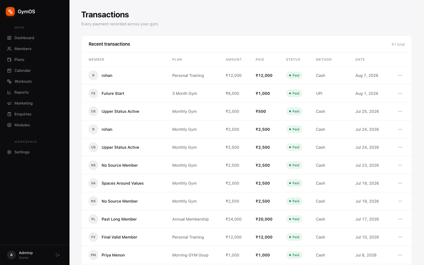 The Transactions ledger